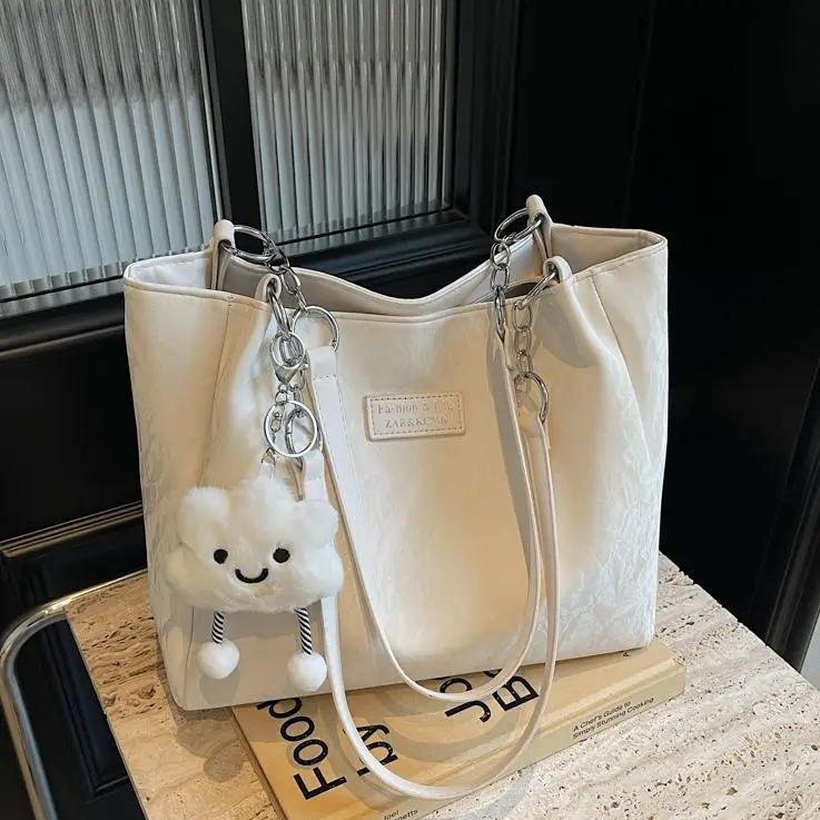 Women's Cream Crossbody Tote Bag with Cute Charm - Image 3