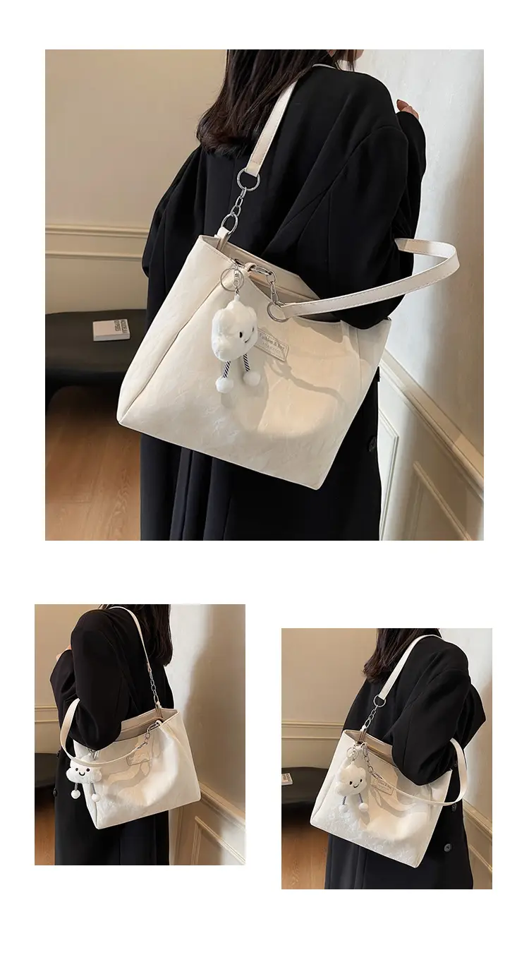 Women's Cream Crossbody Tote Bag with Cute Charm — feature 12