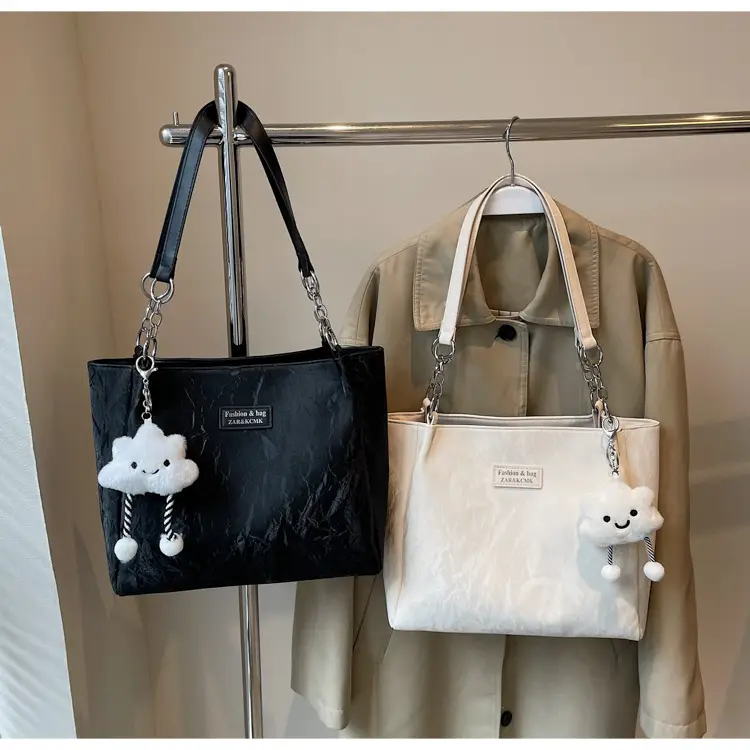 Women's Cream Crossbody Tote Bag with Cute Charm — feature 13