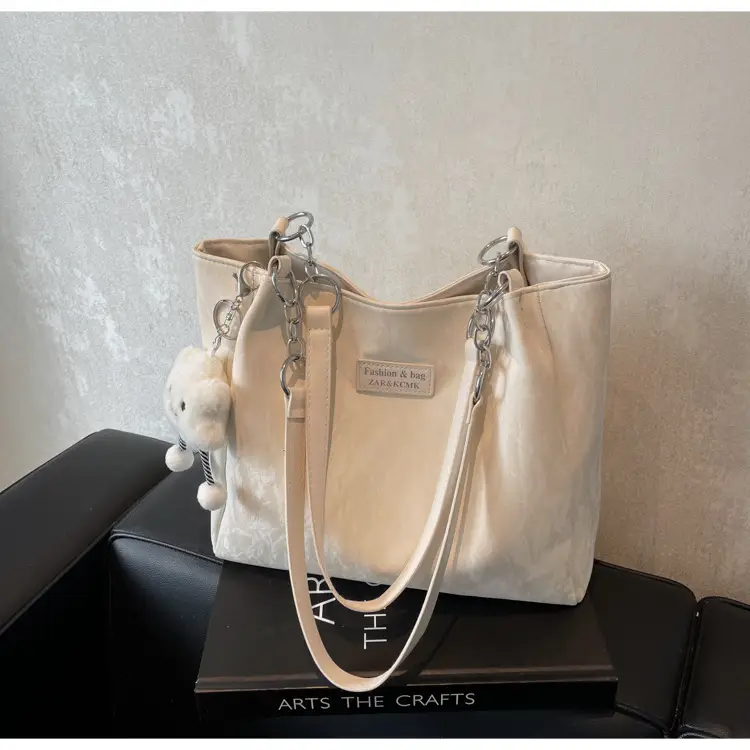 Women's Cream Crossbody Tote Bag with Cute Charm — feature 14