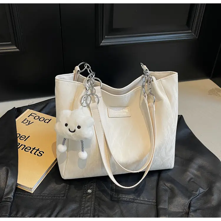 Women's Cream Crossbody Tote Bag with Cute Charm — feature 17