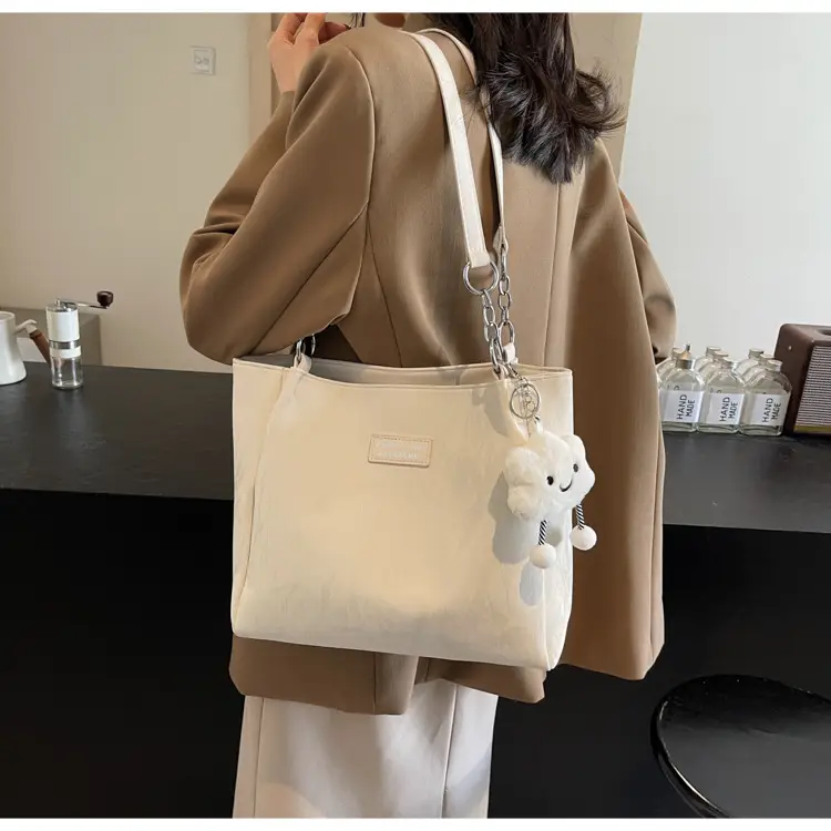 Women's Cream Crossbody Tote Bag with Cute Charm — feature 20
