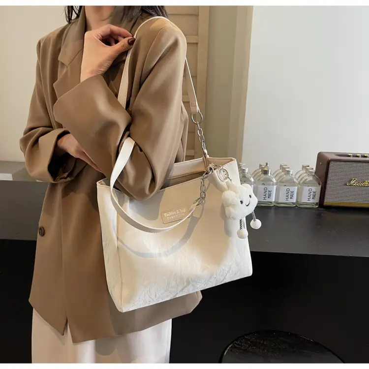 Women's Cream Crossbody Tote Bag with Cute Charm — feature 21