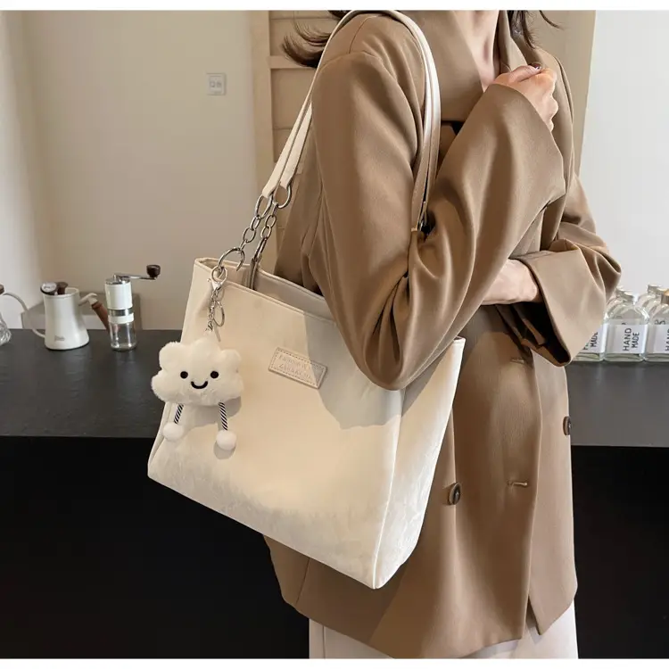 Women's Cream Crossbody Tote Bag with Cute Charm — feature 22