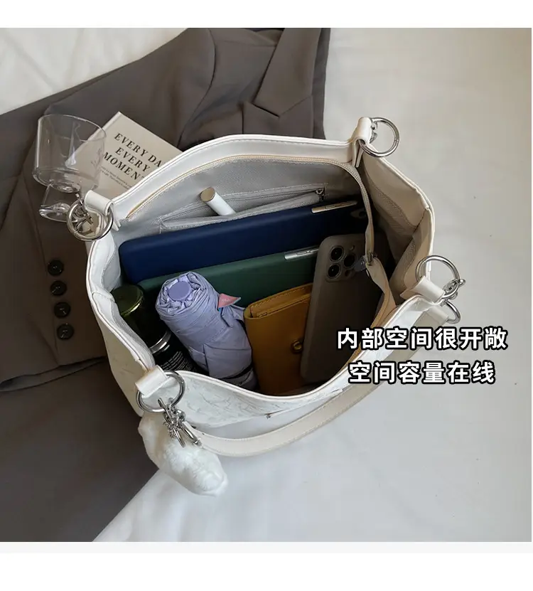 Women's Cream Crossbody Tote Bag with Cute Charm — feature 8