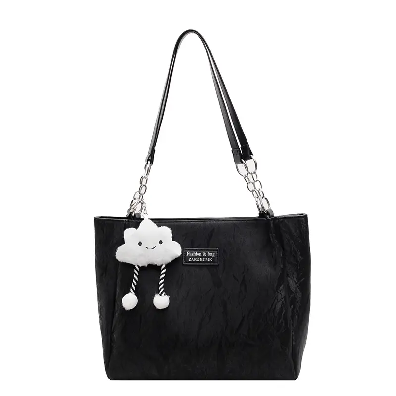 Women's Cream Crossbody Tote Bag with Cute Charm - Image 2