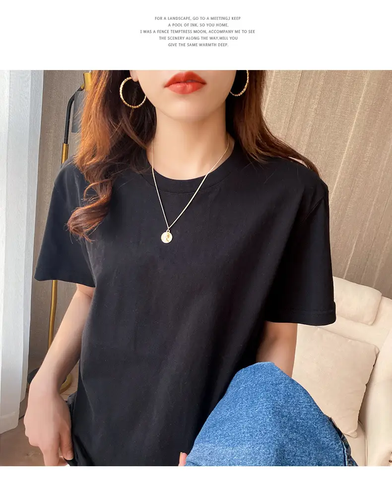 220g Xinjiang heavyweight cotton crew neck bottoming T-shirt white short sleeve T-shirt loose solid color men's and women's half sleeve jacket summer — feature 11