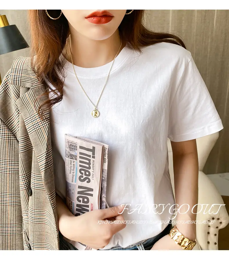 220g Xinjiang heavyweight cotton crew neck bottoming T-shirt white short sleeve T-shirt loose solid color men's and women's half sleeve jacket summer — feature 14