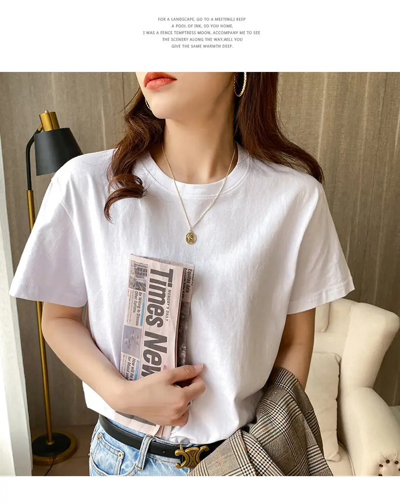 220g Xinjiang heavyweight cotton crew neck bottoming T-shirt white short sleeve T-shirt loose solid color men's and women's half sleeve jacket summer — feature 17