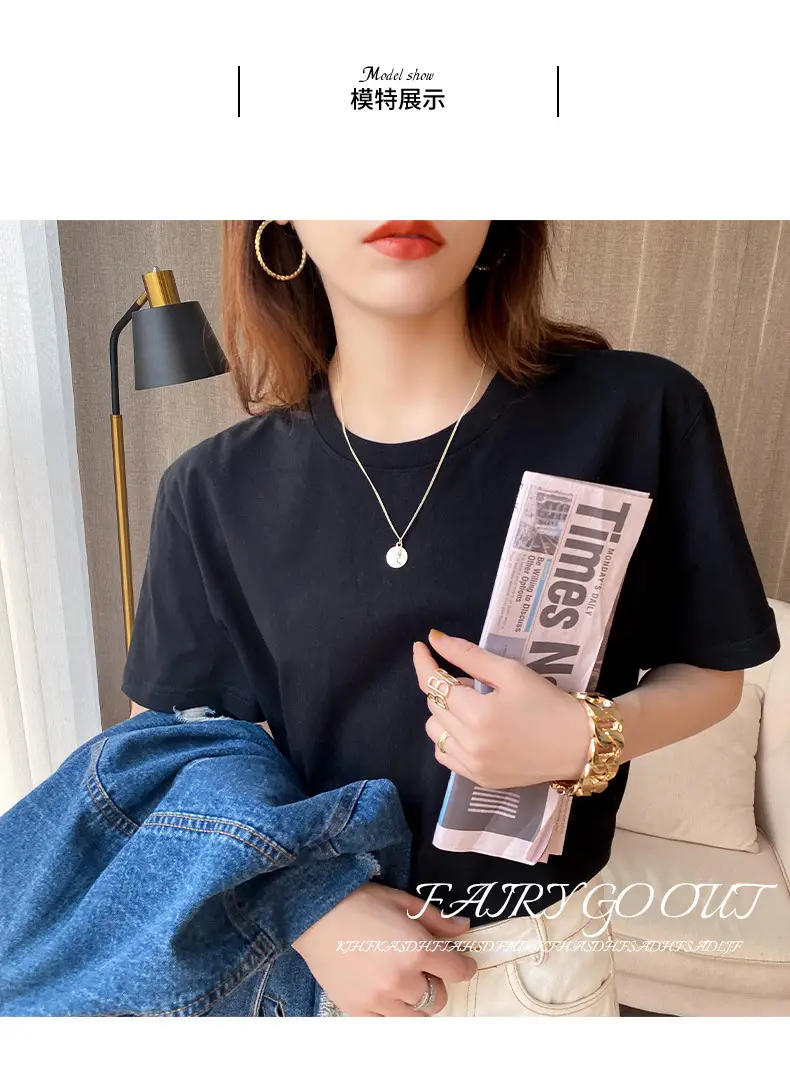 220g Xinjiang heavyweight cotton crew neck bottoming T-shirt white short sleeve T-shirt loose solid color men's and women's half sleeve jacket summer — feature 8