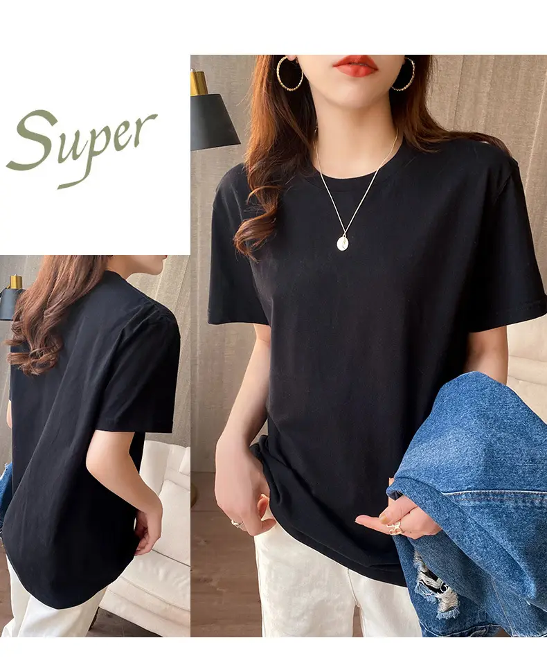 220g Xinjiang heavyweight cotton crew neck bottoming T-shirt white short sleeve T-shirt loose solid color men's and women's half sleeve jacket summer — feature 9