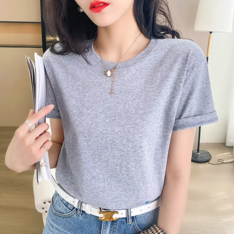 220g Xinjiang heavyweight cotton crew neck bottoming T-shirt white short sleeve T-shirt loose solid color men's and women's half sleeve jacket summer - Image 3