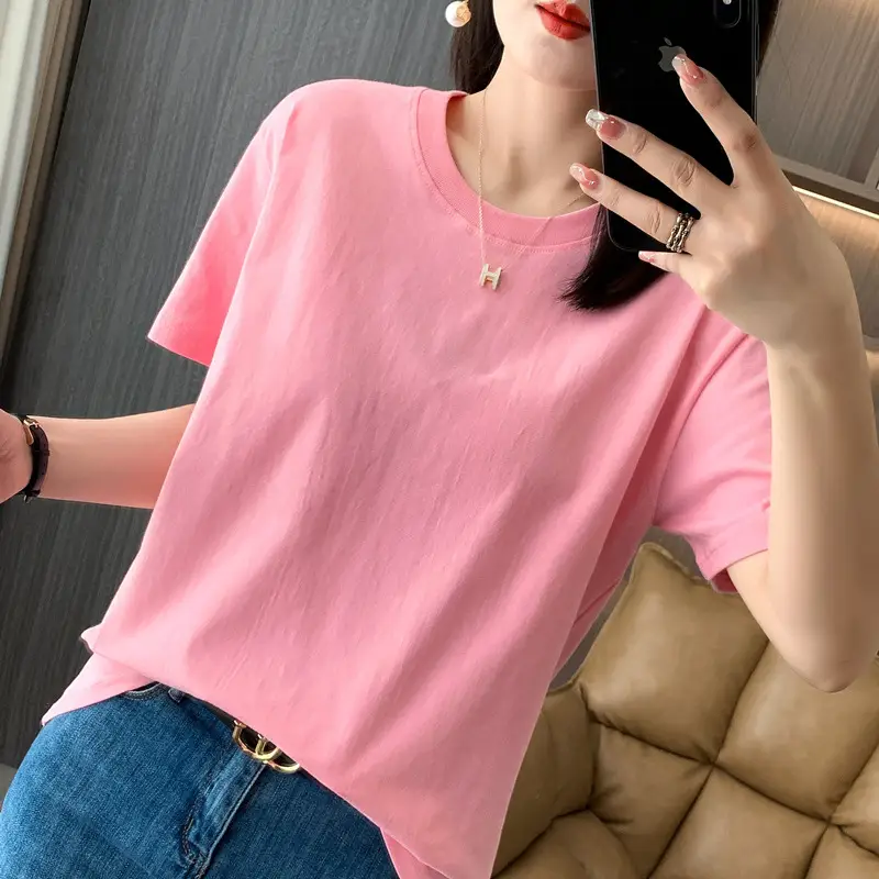 220g Xinjiang heavyweight cotton crew neck bottoming T-shirt white short sleeve T-shirt loose solid color men's and women's half sleeve jacket summer - Image 5