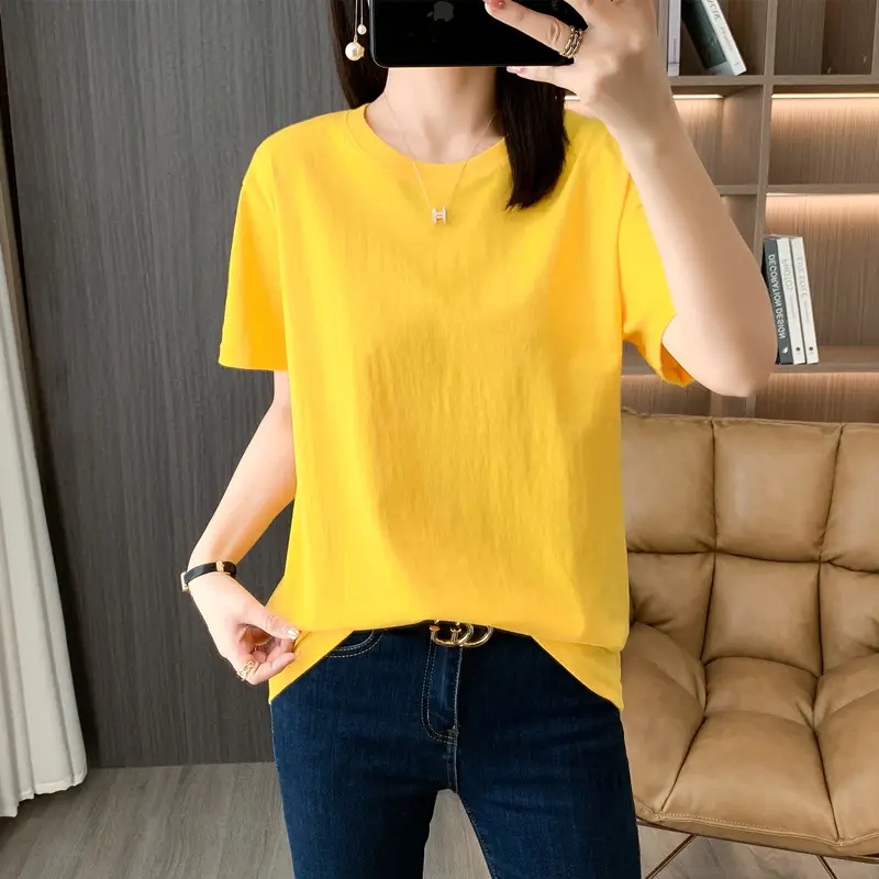 220g Xinjiang heavyweight cotton crew neck bottoming T-shirt white short sleeve T-shirt loose solid color men's and women's half sleeve jacket summer - Image 6