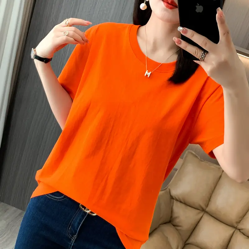 220g Xinjiang heavyweight cotton crew neck bottoming T-shirt white short sleeve T-shirt loose solid color men's and women's half sleeve jacket summer - Image 8