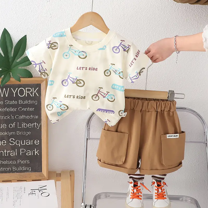 Summer New Boys Printed Cotton Shorts Suit - Image 2