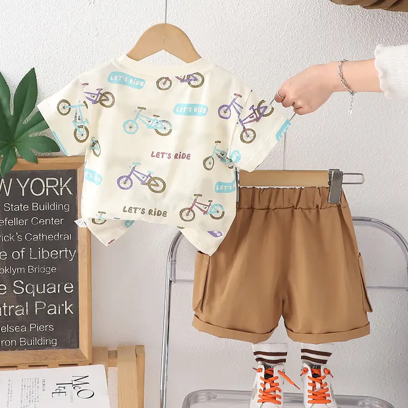 Summer New Boys Printed Cotton Shorts Suit - Image 4