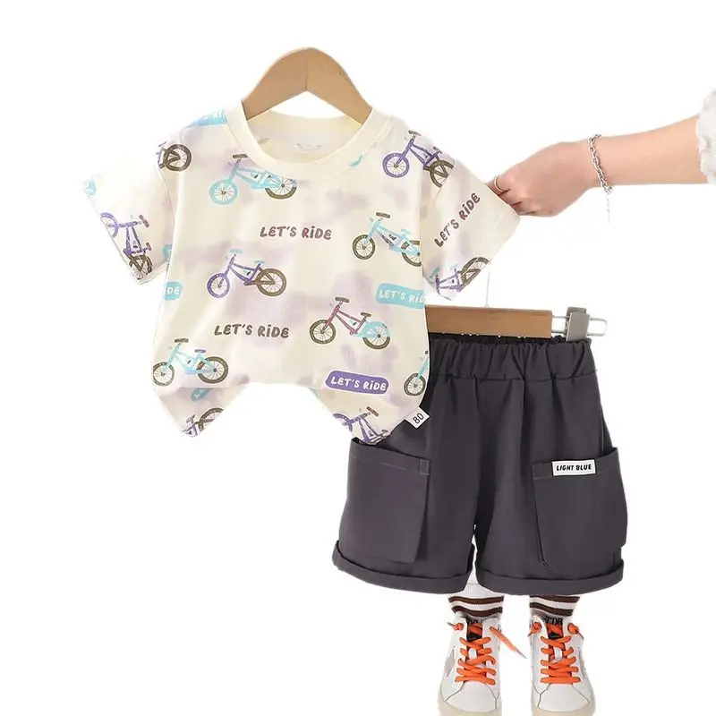 Summer New Boys Printed Cotton Shorts Suit - Image 5