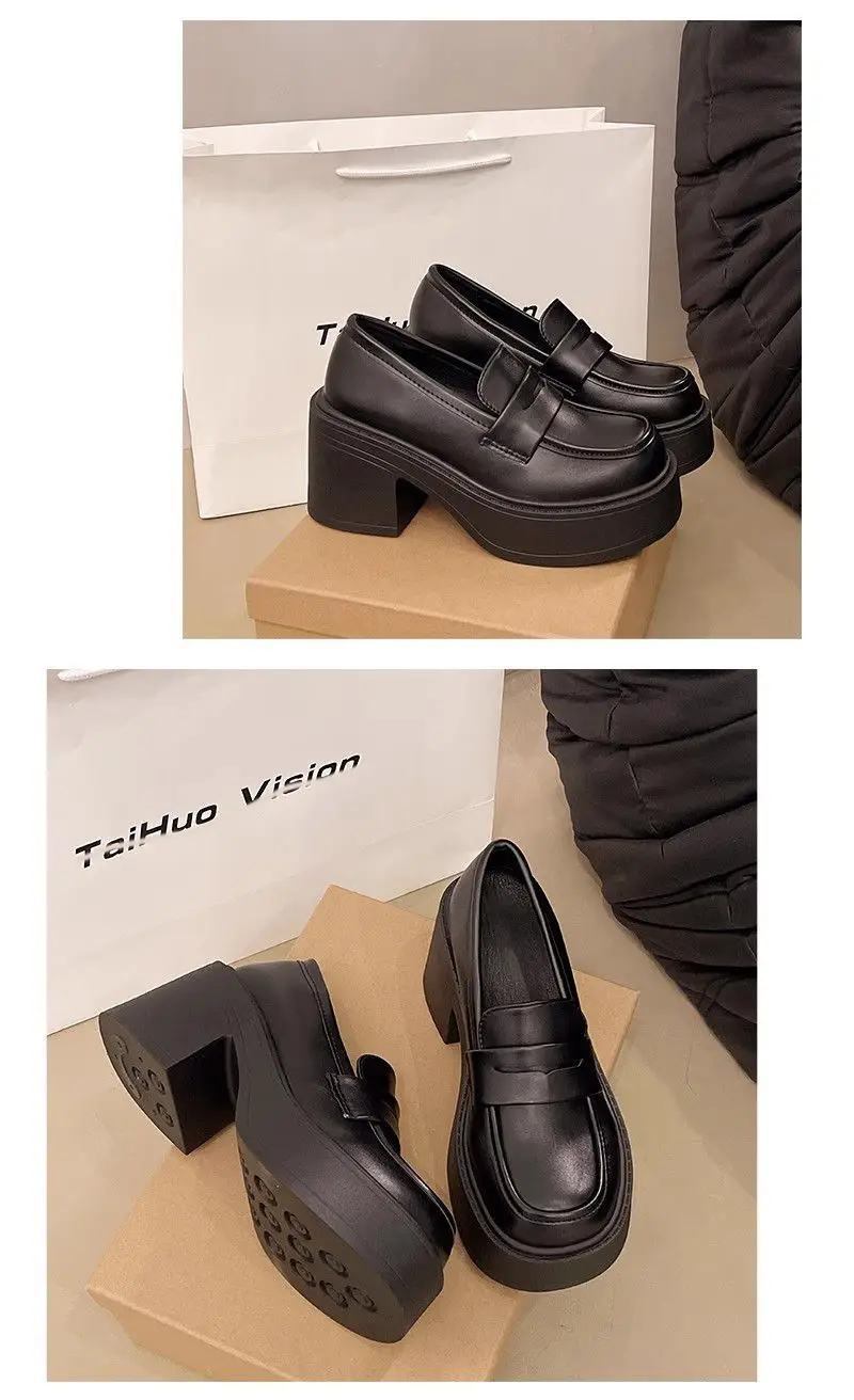 French Retro British Style Thick Heel JK Uniform High Heel Small Leather Shoes Women's 2025 New Spring All-match Loafers — feature 10