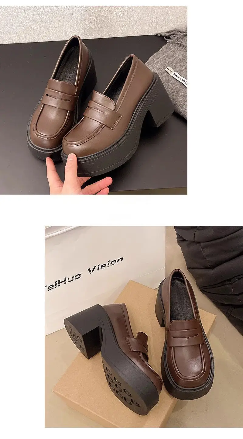 French Retro British Style Thick Heel JK Uniform High Heel Small Leather Shoes Women's 2025 New Spring All-match Loafers — feature 12