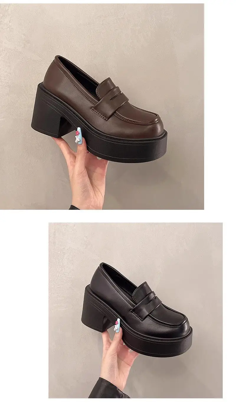 French Retro British Style Thick Heel JK Uniform High Heel Small Leather Shoes Women's 2025 New Spring All-match Loafers — feature 13