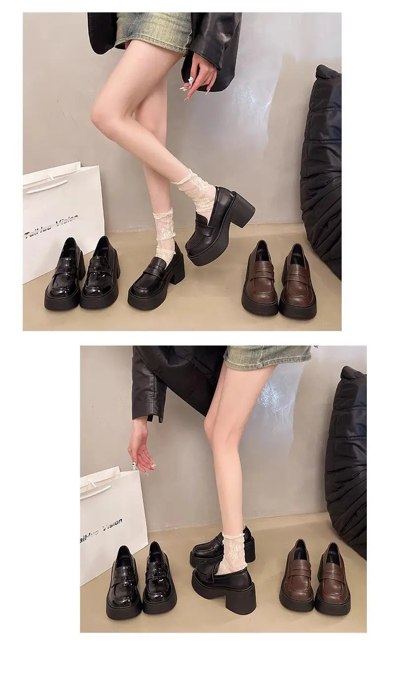 French Retro British Style Thick Heel JK Uniform High Heel Small Leather Shoes Women's 2025 New Spring All-match Loafers — feature 4