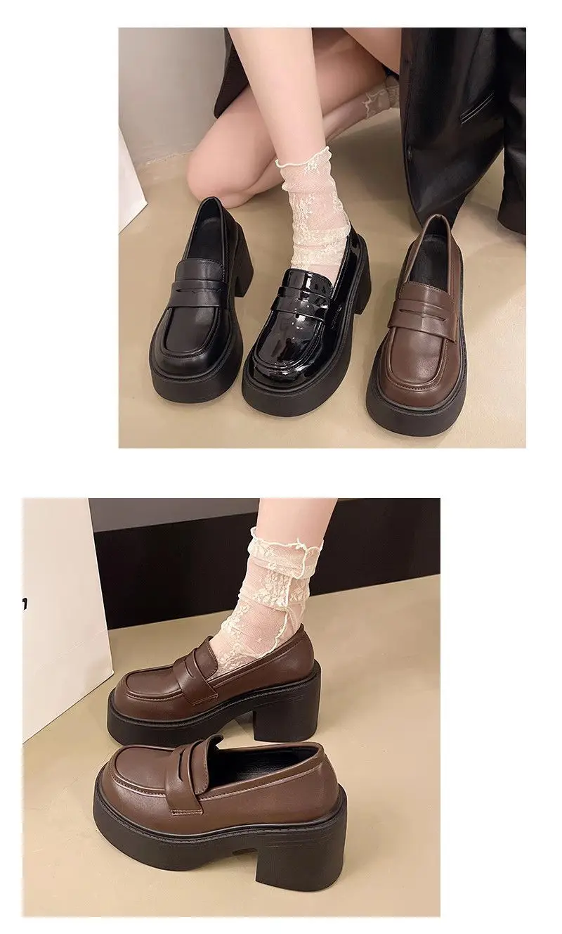 French Retro British Style Thick Heel JK Uniform High Heel Small Leather Shoes Women's 2025 New Spring All-match Loafers — feature 7