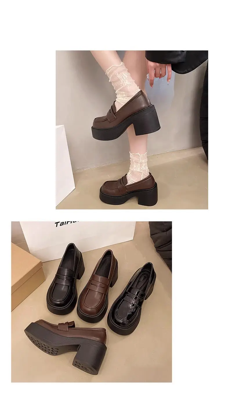 French Retro British Style Thick Heel JK Uniform High Heel Small Leather Shoes Women's 2025 New Spring All-match Loafers — feature 9