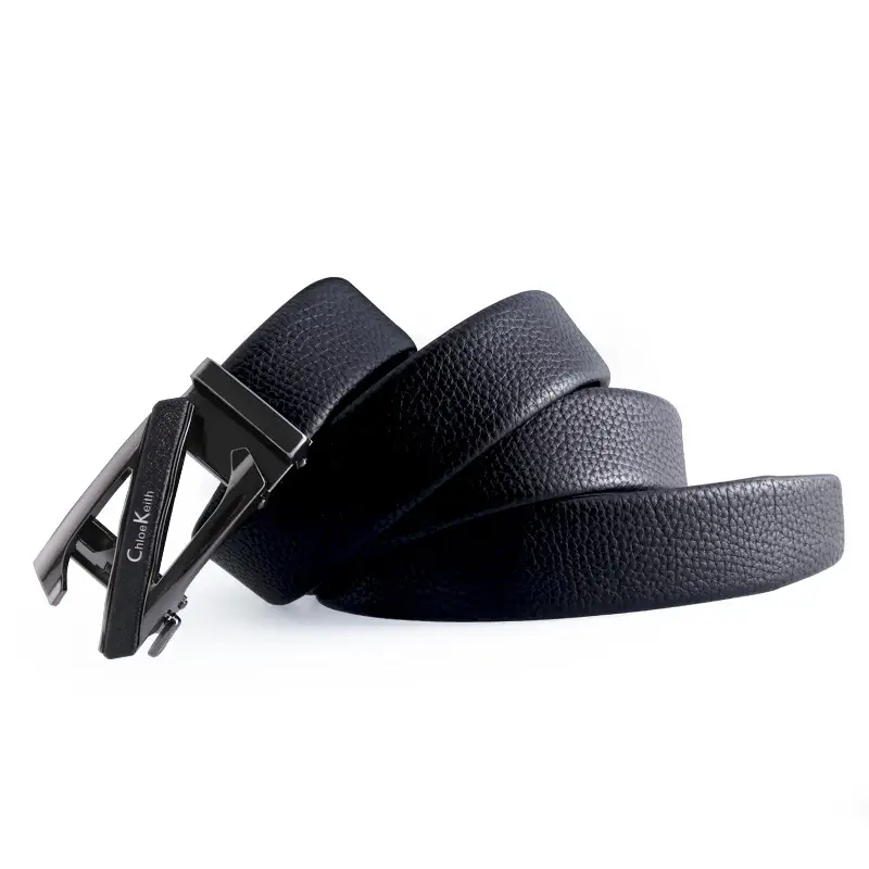 Men's Leather Belt Black Gold Automatic Buckle - Image 5