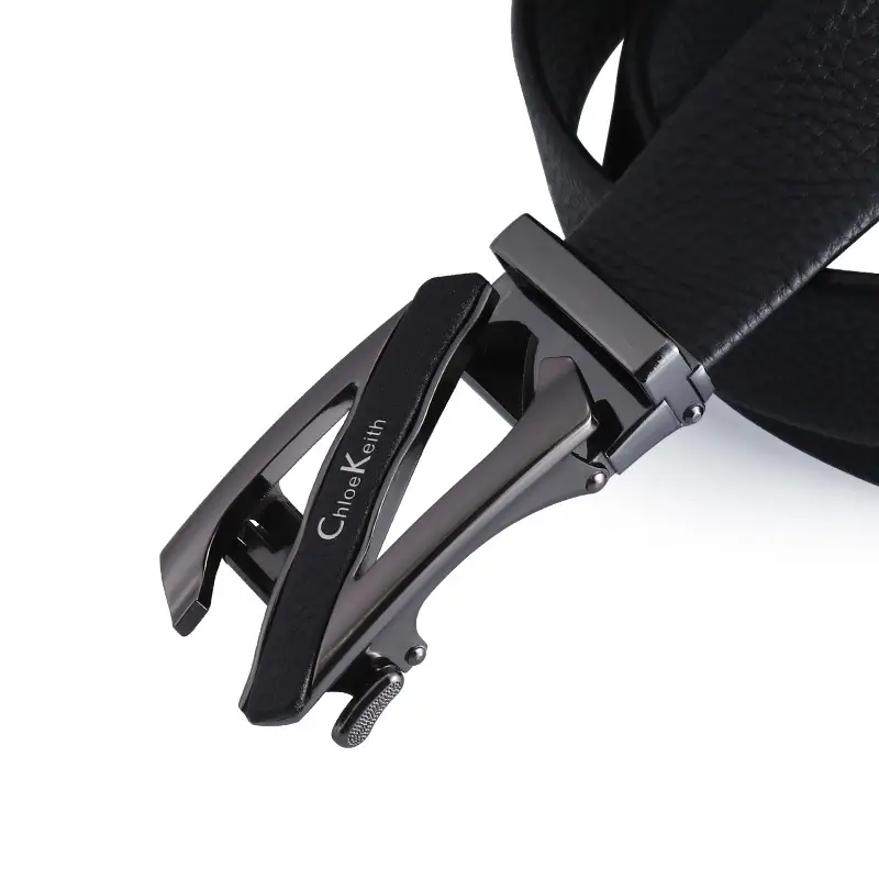 Men's Leather Belt Black Gold Automatic Buckle - Image 6