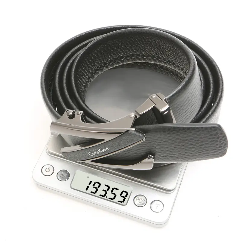 Men's Leather Belt Black Gold Automatic Buckle - Image 7