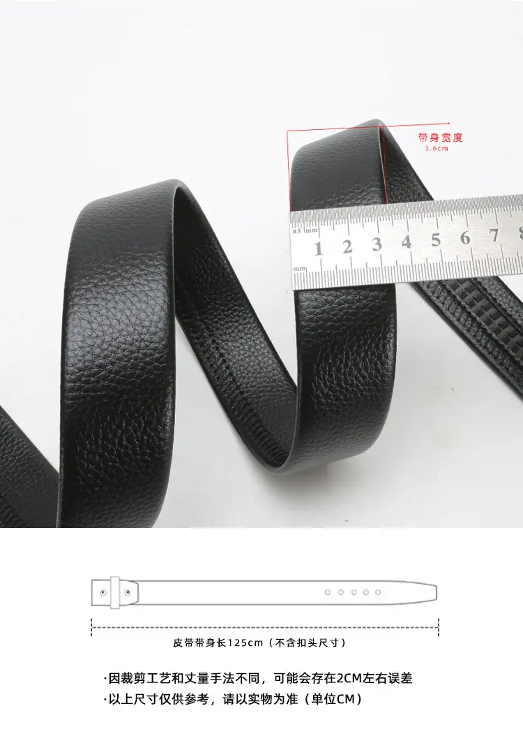 Men's Leather Belt Black Gold Automatic Buckle — feature 4