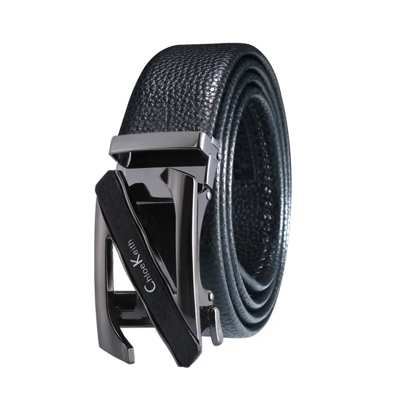 Men's Leather Belt Black Gold Automatic Buckle - Image 3