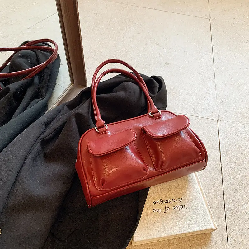 Women's Vintage Brown Shoulder Bag with 2 Pockets - Image 8