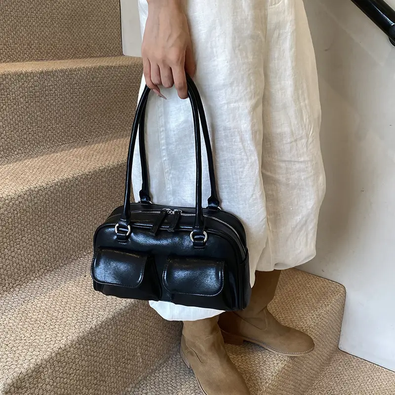 Women's Vintage Brown Shoulder Bag with 2 Pockets - Image 9