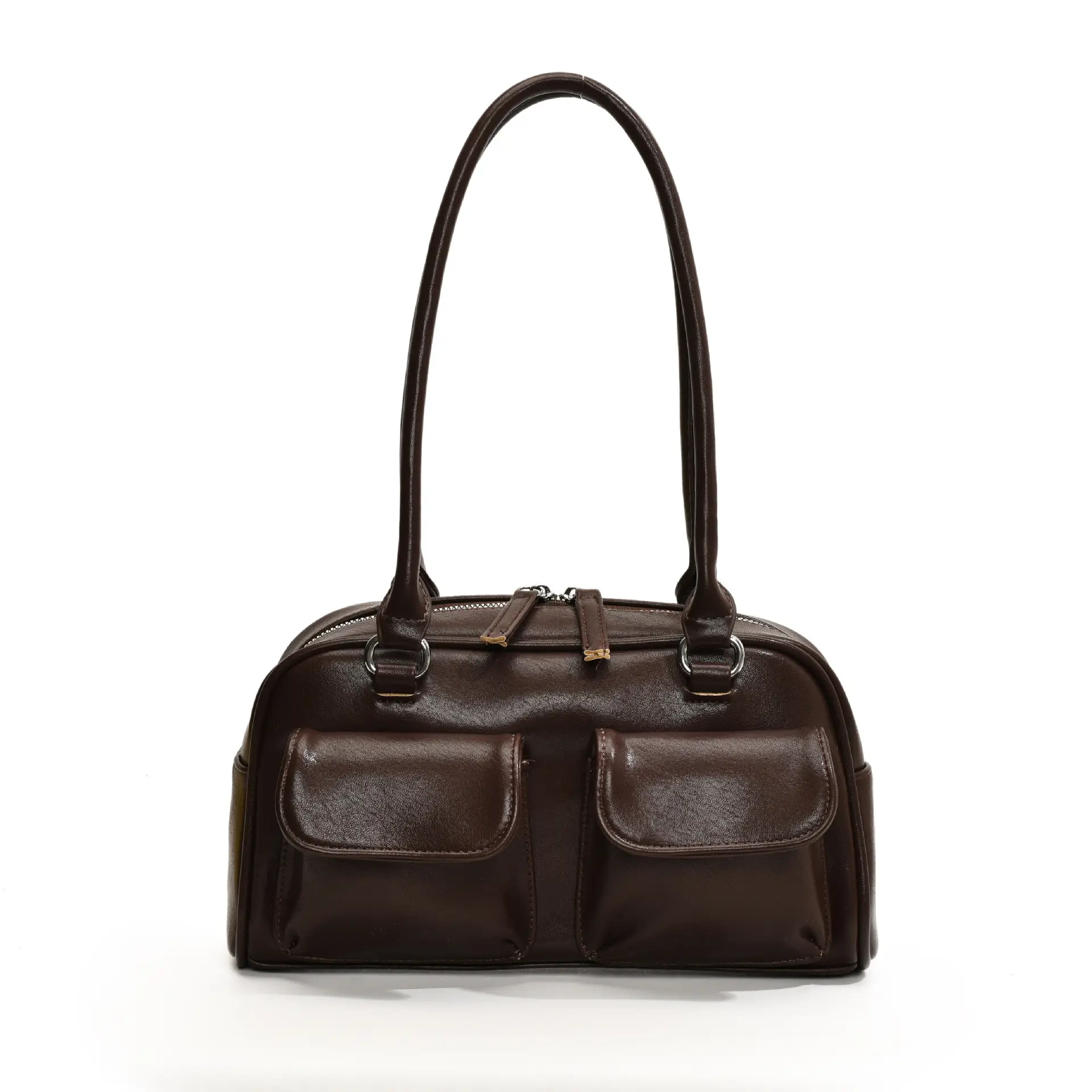 Women's Vintage Brown Shoulder Bag with 2 Pockets - Image 10