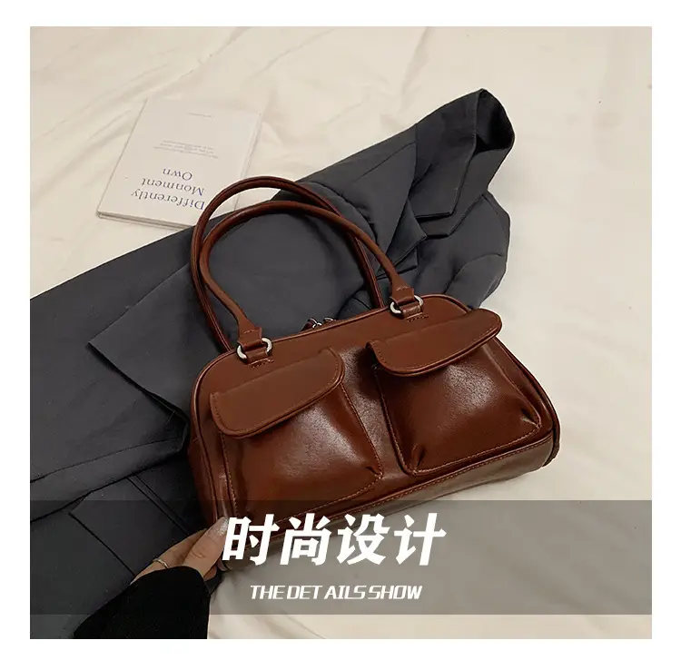 Women's Vintage Brown Shoulder Bag with 2 Pockets — feature 11