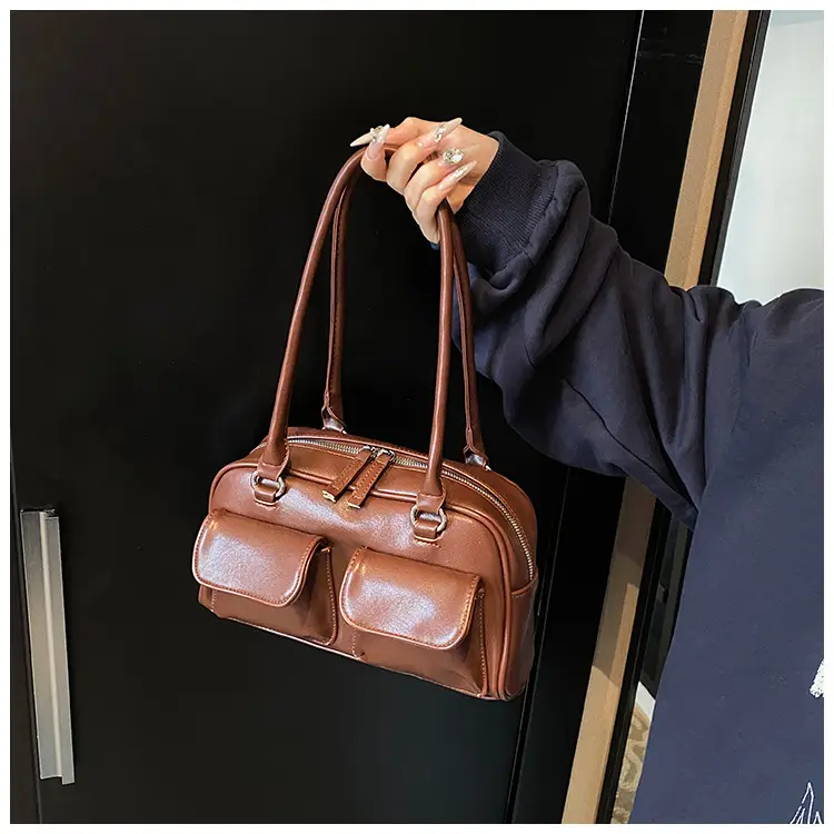 Women's Vintage Brown Shoulder Bag with 2 Pockets — feature 12