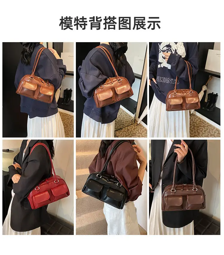 Women's Vintage Brown Shoulder Bag with 2 Pockets — feature 2