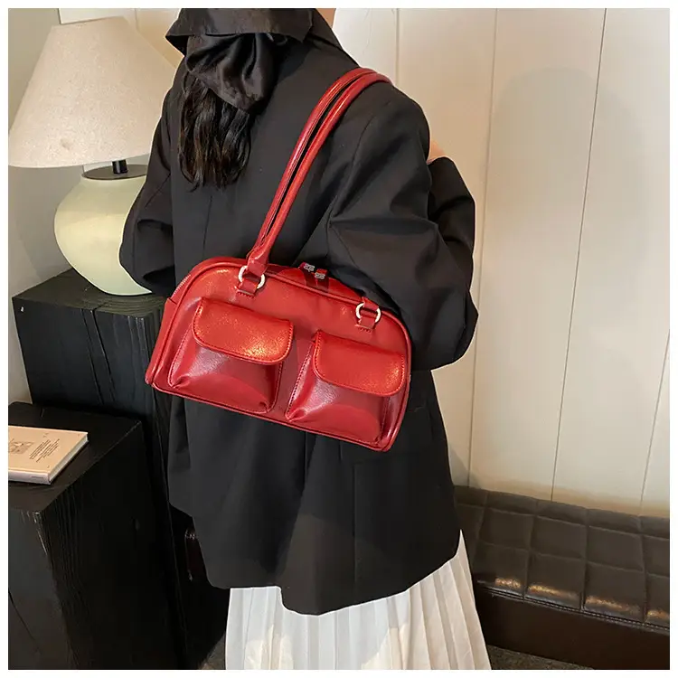 Women's Vintage Brown Shoulder Bag with 2 Pockets — feature 26