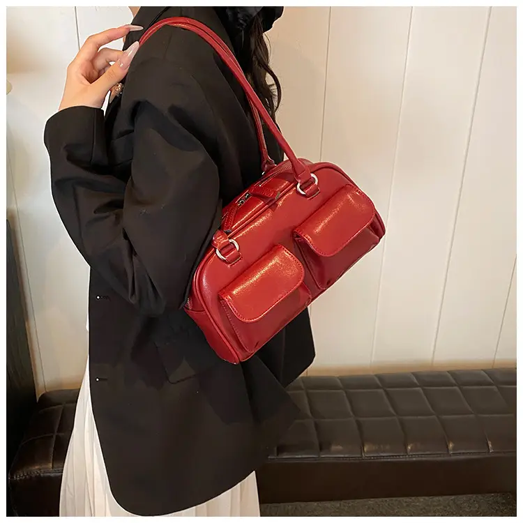 Women's Vintage Brown Shoulder Bag with 2 Pockets — feature 27