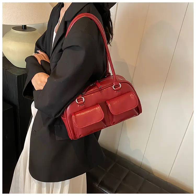 Women's Vintage Brown Shoulder Bag with 2 Pockets — feature 28