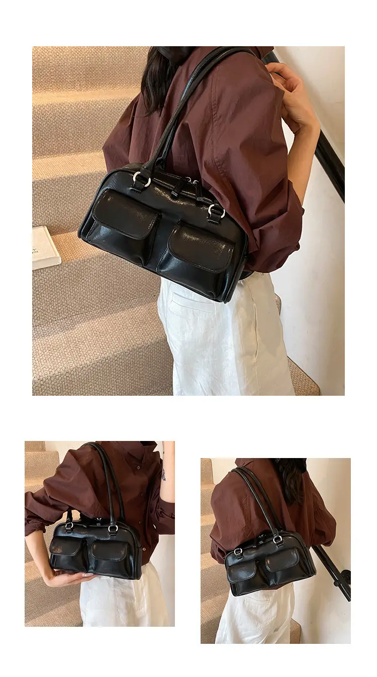 Women's Vintage Brown Shoulder Bag with 2 Pockets — feature 3