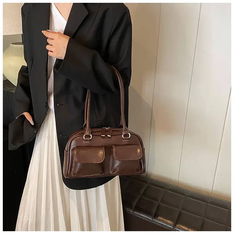 Women's Vintage Brown Shoulder Bag with 2 Pockets — feature 34