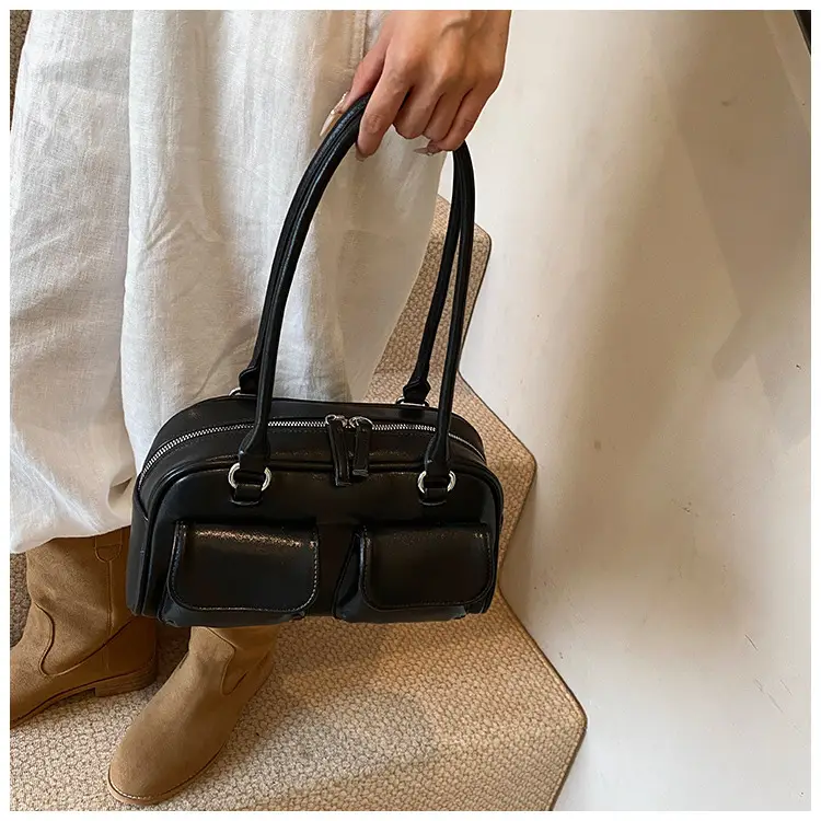 Women's Vintage Brown Shoulder Bag with 2 Pockets — feature 39