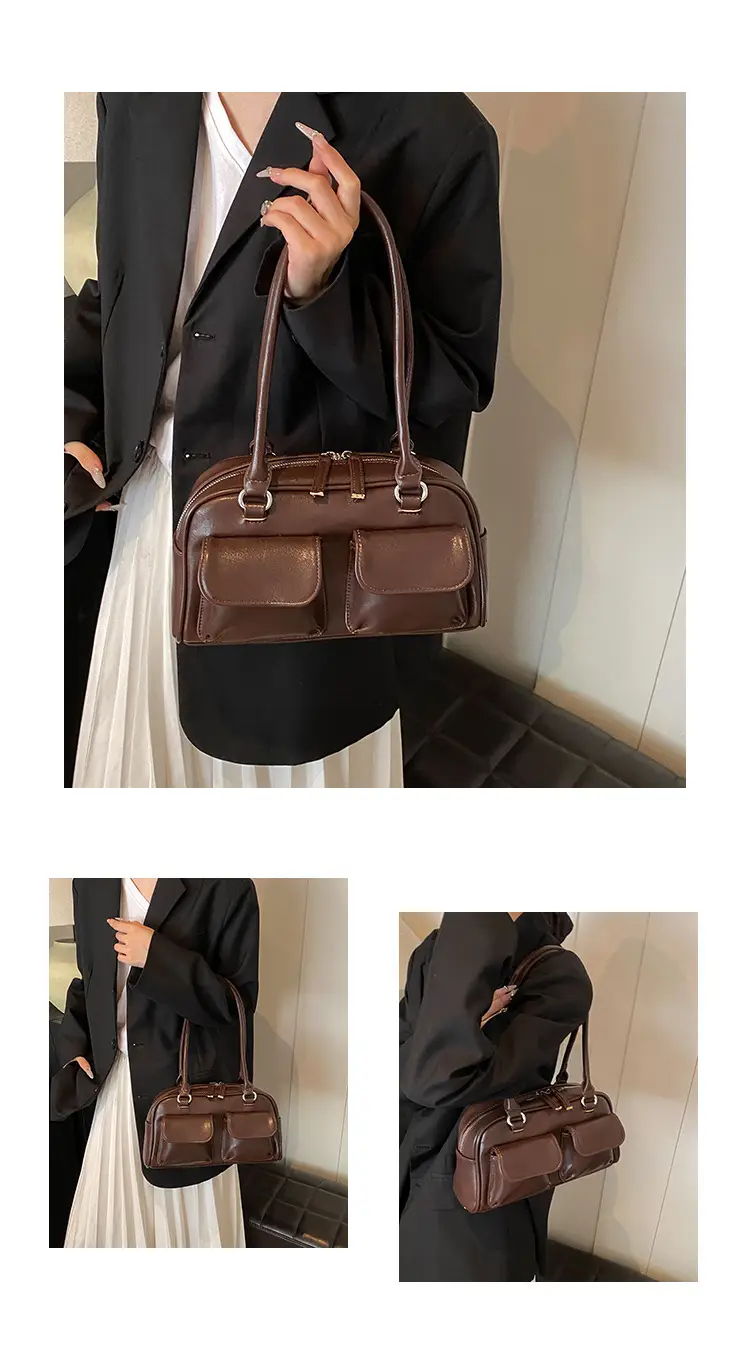 Women's Vintage Brown Shoulder Bag with 2 Pockets — feature 4