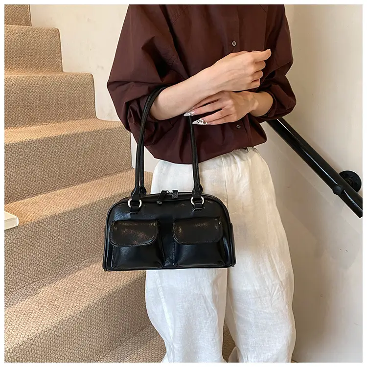 Women's Vintage Brown Shoulder Bag with 2 Pockets — feature 40