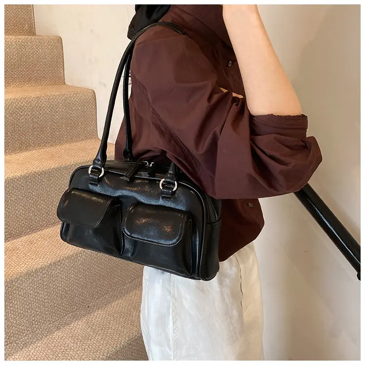 Women's Vintage Brown Shoulder Bag with 2 Pockets — feature 41