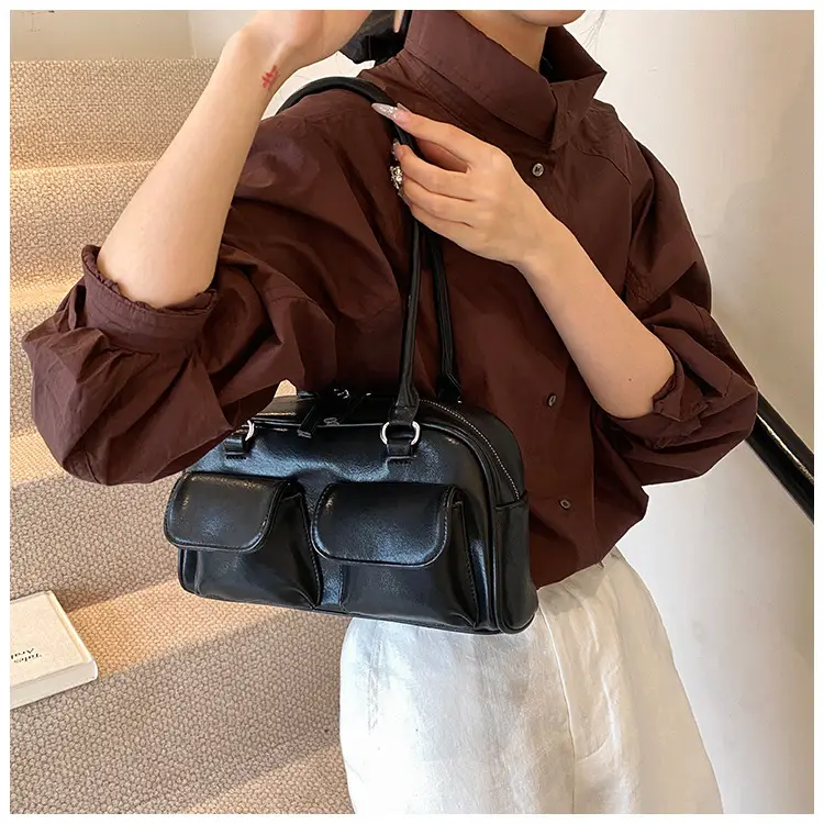 Women's Vintage Brown Shoulder Bag with 2 Pockets — feature 42