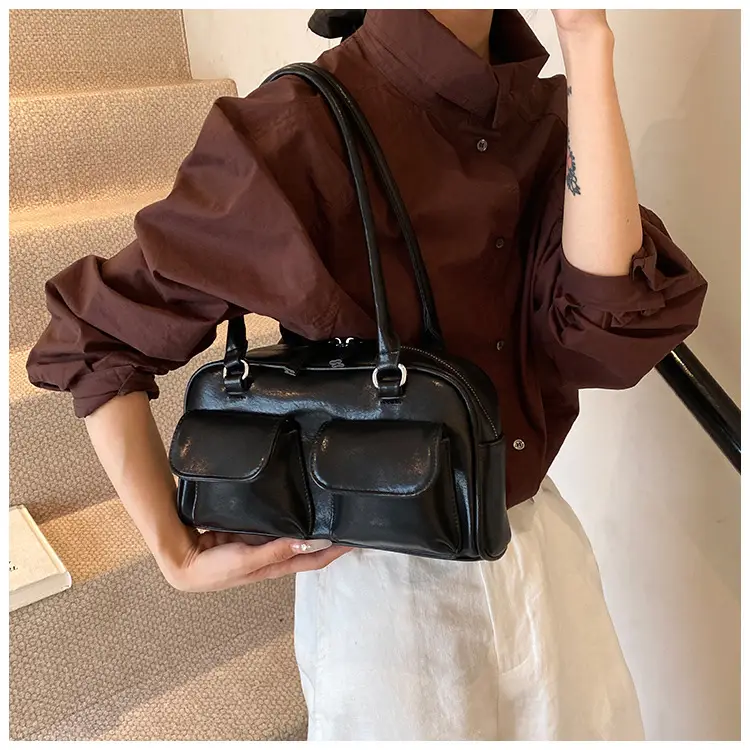 Women's Vintage Brown Shoulder Bag with 2 Pockets — feature 43